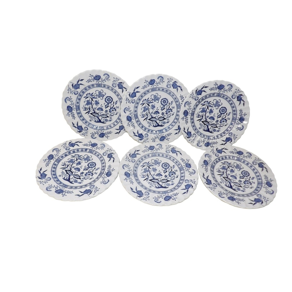 Meakin Blue Nordic Plates Set of 6 Blue Onion Scalloped Ironstone England 7in
